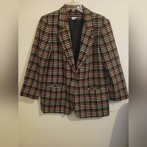 VTG Savannah Women's Houndstooth Blazer - Red, Black, and Cream 70 % Wool S 12P